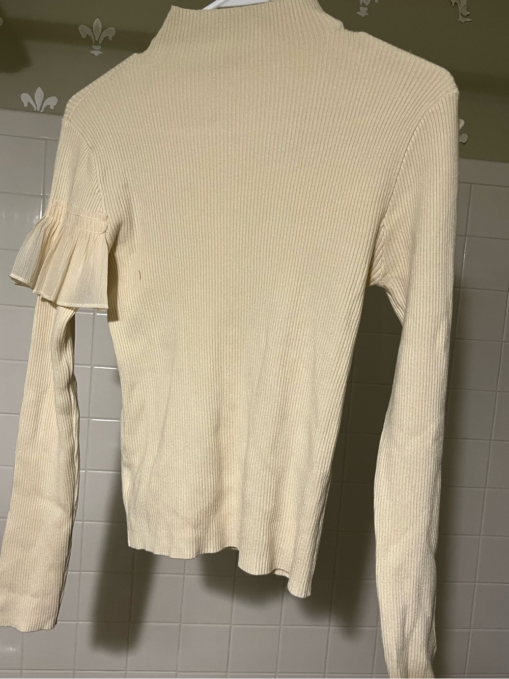Cream Ruffle Accent Ribbed Sweater - Women's - Picture 11 of 11